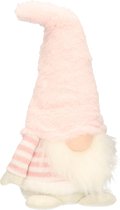 Decoratie pop - gnome/dwerg - decoratie pop - 20 cm - lichtroze/wit