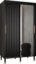 Zweefdeurkast met spiegel Kledingkast met 2 schuifdeuren Garderobekast slaapkamerkast Kledingstang met planken | elegante kledingkast, glamoureuze stijl (LxHxP): 120x208x62 cm - CAPS RW2 (Zwart, 120 cm) met lades
