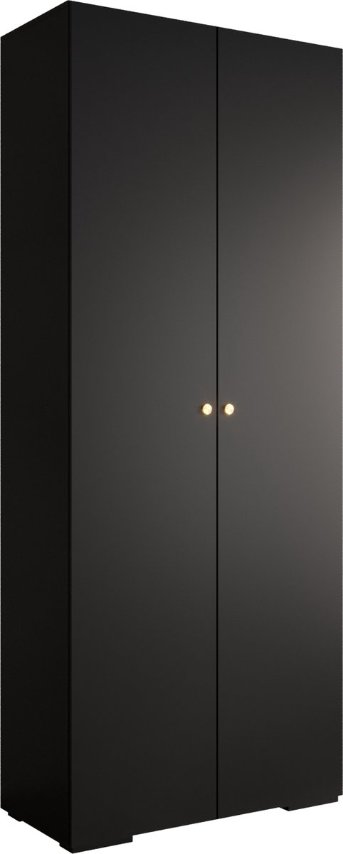 AJE Meubles B.V. Opbergkast Kledingkast met 2 draaideuren Garderobekast slaapkamerkast Kledingstang met planken | Gouden Handgrepen, elegante kledingkast, glamoureuze stijl (LxHxP): 100x237x47 cm - IVONA 2 (Zwart, 100 cm)