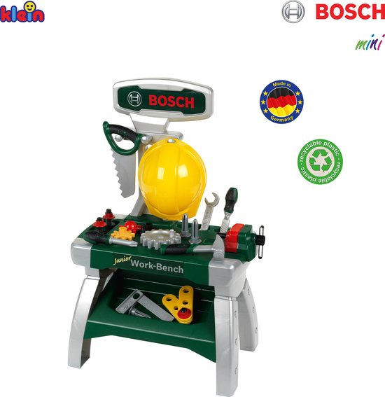 Klein Toys Bosch Junior werkbank - 49x29x71 cm - incl. leerfunctie, bankschroef, opbergmogelijkheden voor de vele onderdelen - groen - Klein