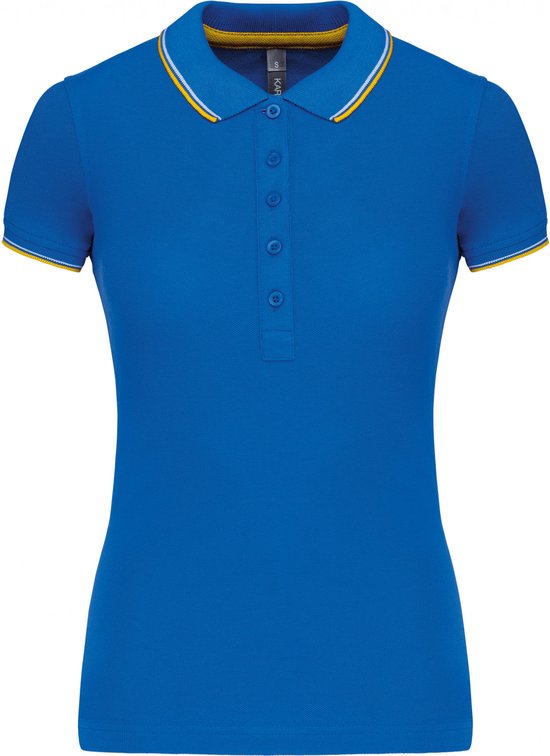 Polo Dames M Kariban Kraag met knopen Korte mouw Light royal blue/Yellow/White 90% Katoen, 10% Viscose