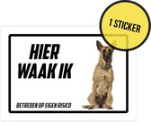 Sticker/ waakbordje | "Hier waak ik" | Mechelse Herder | 15 x 10 cm | Herdershond | Mechelaar | Hond | Dog | Gevaarlijke hond | Afschrikmiddel | Voor binnen en buiten | 1 stuk