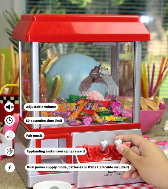 United Entertainment - Candy Grabber Snoepmachine XL - Arcade Grijpmachine spel inclusief muntjes, Met USB en geluidsknop - United Entertainment