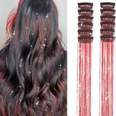 2 x clip-in RODE Hair Tinsels - Glitter Extensions - Glitterhaar - Glitter Haar Extensions - clip extensions rood