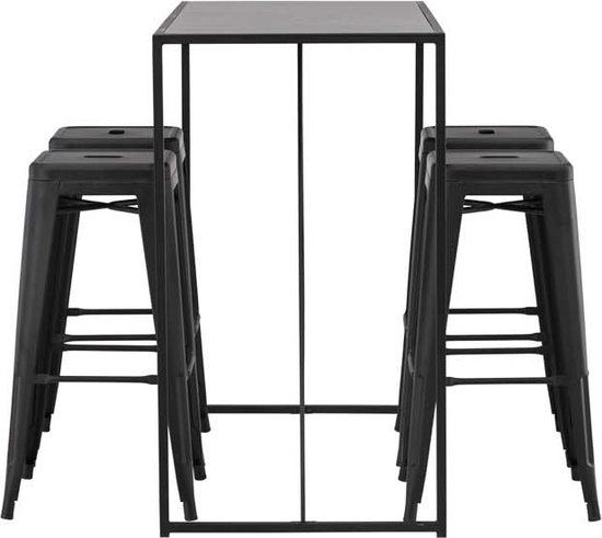 Brea barmeubelset bartafel zwart en 4 Tempe barstoelen zwart.