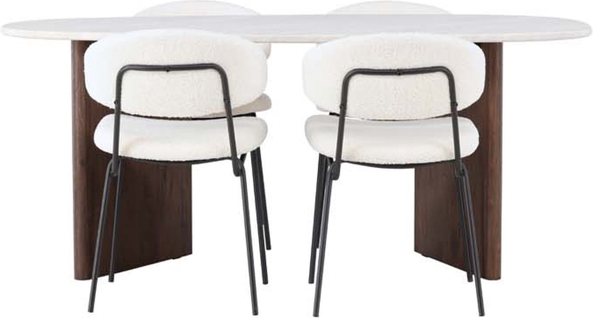 Grönvik eethoek tafel offwhite en 4 Chico stoelen wit.