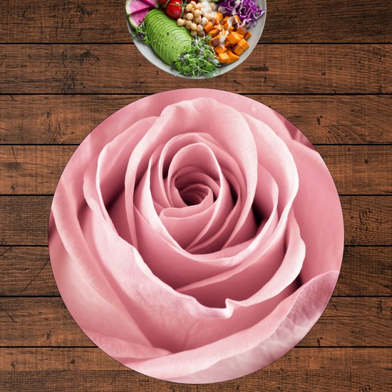 BWK Flexibele Ronde Placemat - Close Up Roze Roos - Set van 1 Placemats - 50x50 cm - PVC Doek - Afneembaar