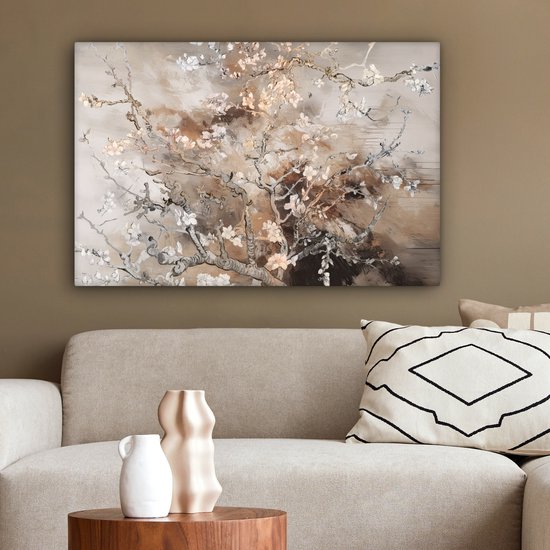 Tableau sur toile Fleur d'amandier - Peinture - Painting - Art - Van Gogh - Beige - Abstrait - 60x40 cm - Décoration murale