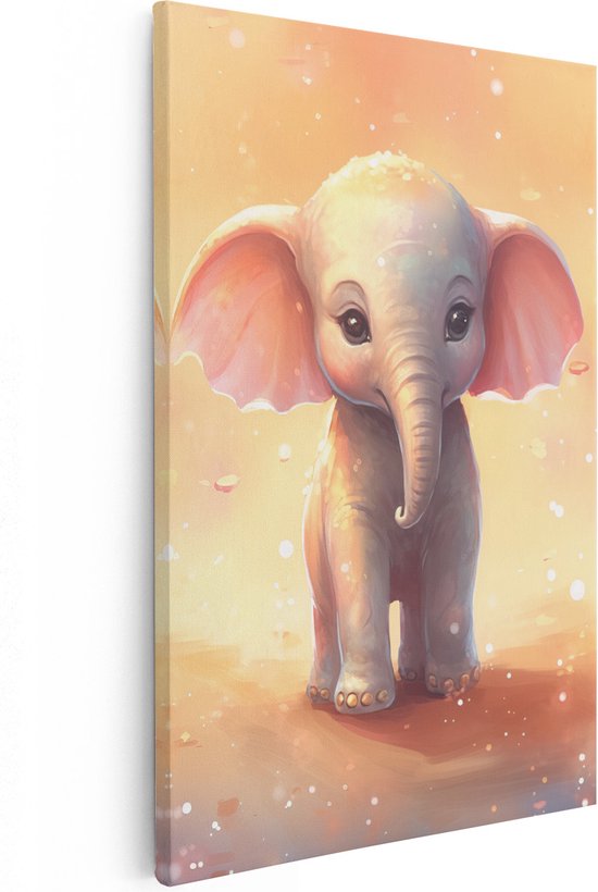 Artaza Canvas Schilderij Baby Olifant - 80x120 - Groot - Foto Op Canvas - Wanddecoratie Woonkamer