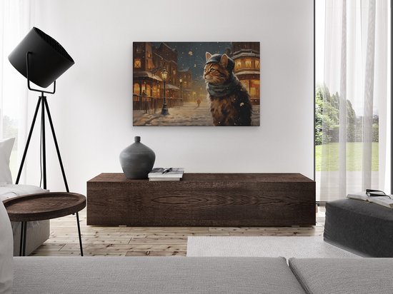 Artaza Tableau sur toile Chat avec une écharpe en hiver - 120 x 80 - Groot - Photo sur toile - Impression sur toile