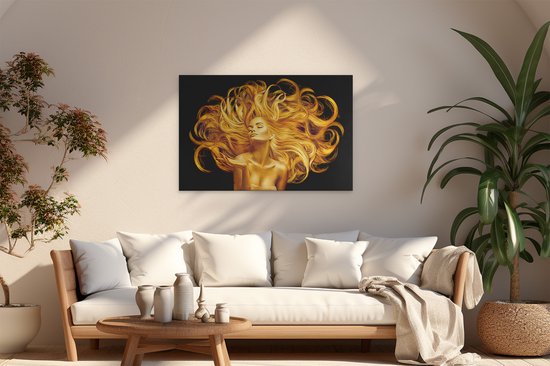 Artaza Canvas Schilderij Vrouw Goud - 120x80 cm - Groot - Wanddecoratie Haar - Muurdecoratie Schilderij Vrouw - Kamer Accessoires
