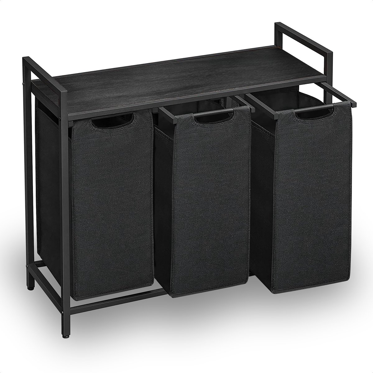 Goedkoopste Goliving Wassorteerder – Wasmand met 3 vakken – Wasbox – Oxfort textiel/Metaal/Hout – 3 x 38 Liter – 33 x 92.5 x 71 cm – Zwart