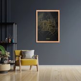 Poster Lelystad Plattegrond Zwart Geel Rechthoek Verticaal Met Lijst XL (50 X 70 CM) - Hout - Houten Lijst - Bruine Lijst - Wanddecoratie - Posters