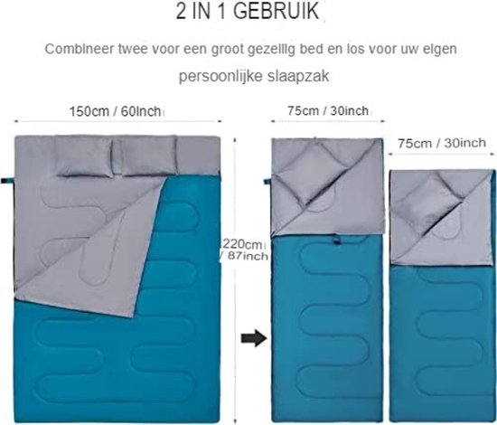 Silkrafox Compact for 2 – ultralichte huttenslaapzak voor 2 personen, inlay van microvezel, kunstzijden slaapzak, zomerslaapzak, inlay, blauw
