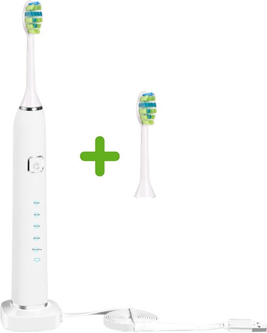 iSonic Oplaadbare Elektrische Tandenborstel + extra Opzetborstels - Ultra Whitening - Witte Tanden - White