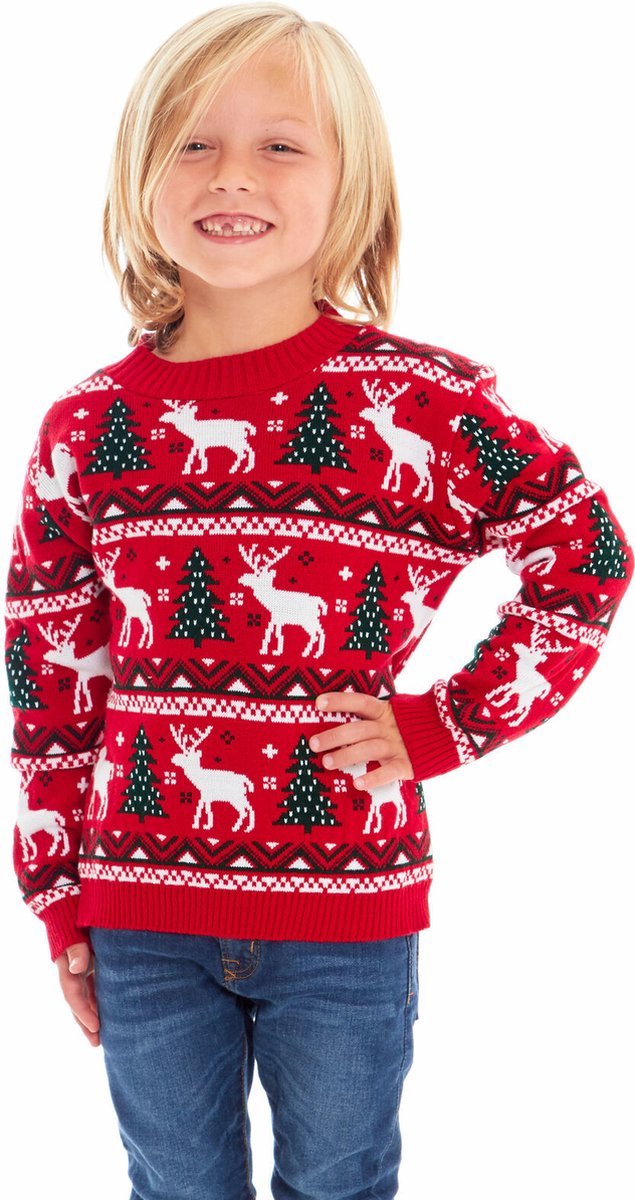 Kersttrui voor kinderen - Rendieren en Kerstbomen - Voor jongens of meisjes - maat 11/12 jaar - foute kersttrui kind — afbeelding 4