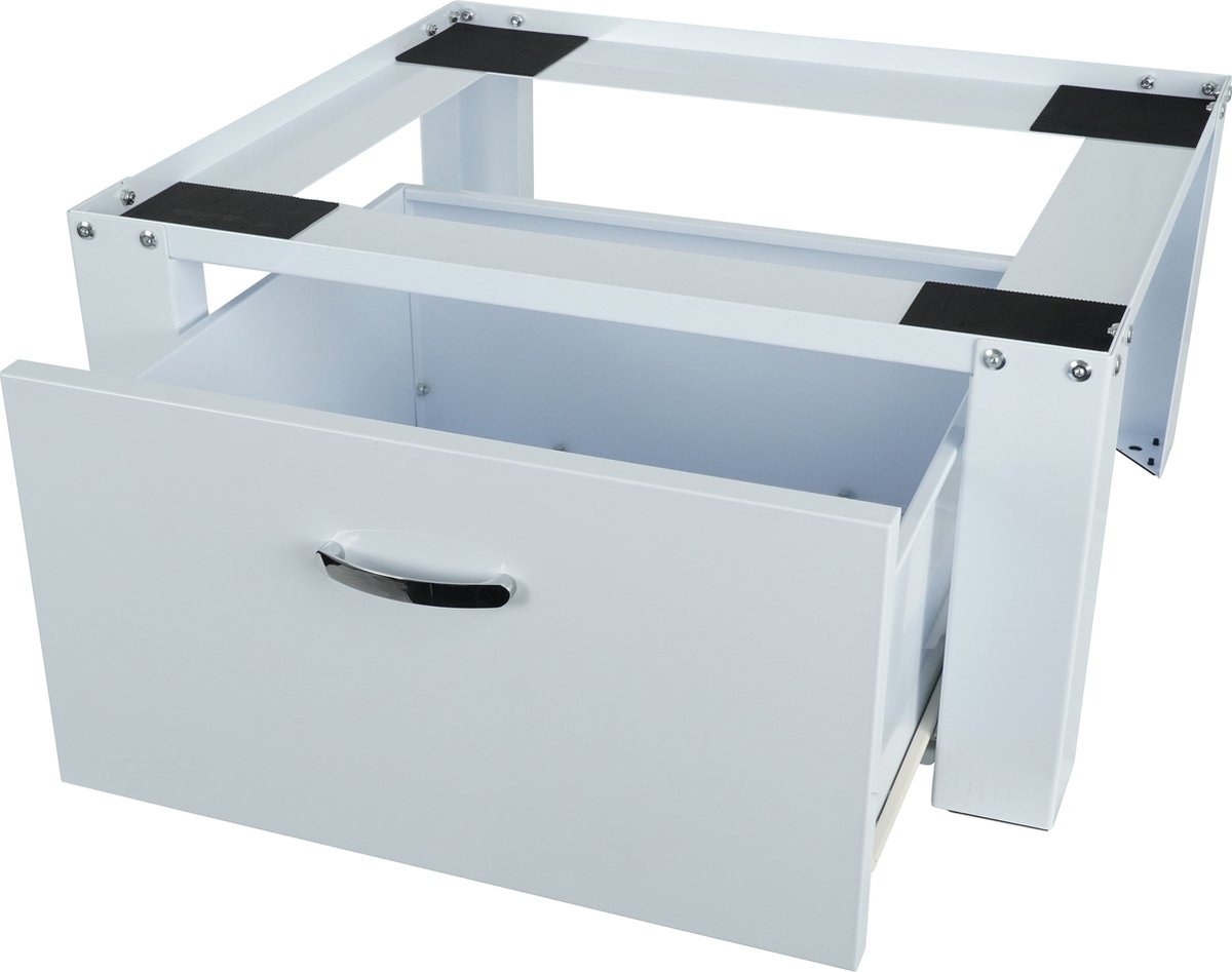 Wasmachine verhoger - Wasmachine sokkel - Wasmachine verhoger met lade - Wit - Stalen frame - Wasmachine opbouwmeubel