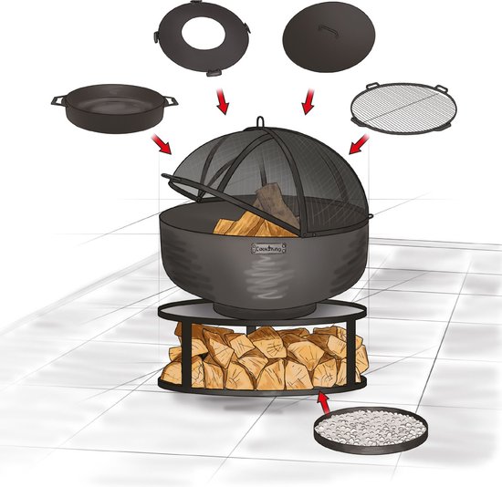 CookKing Brasero Palermo XXL 80 cm - L 80 x l 80 x H 35 cm - Acier -  NoirFire basket 