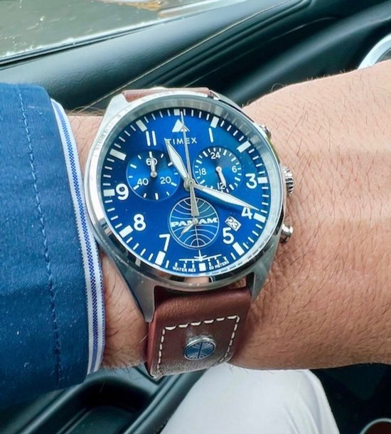 Timex Pan-Am Chrono TWG030000 Horloge - Leer - Bruin - Ø 42 mm