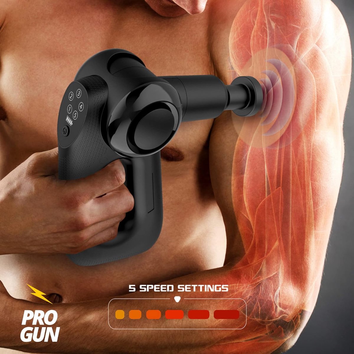 Afbeelding 2 van Massagepistool, spiermassage, rugmassage, professionele elektrische massager, ideaal voor massage en ontspanning, massagepistool met roterende kop 0°|45°|90°