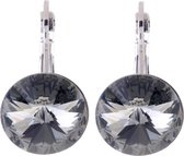 Behave Oorhangers Dames - rond 14 mm diameter - Grijs Black Diamond Swarvoski Elements Kristal steen – Oorbellen 2.5 cm lang