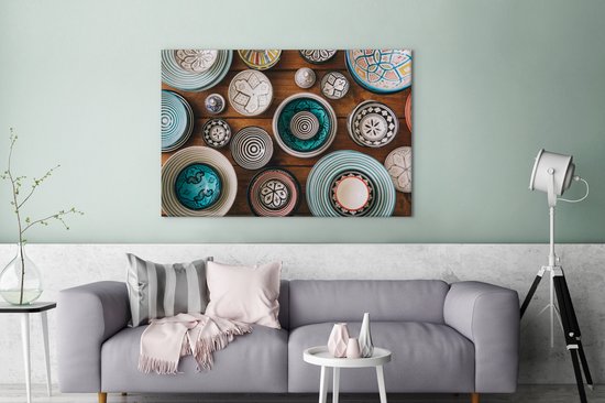 Peinture sur toile 140x90 cm - Décoration murale Image de vaisselle prise d'en haut - Décoration murale salon - Décoration chambre - Accessoires de chambre - Peintures