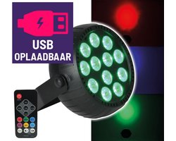 QTX BATPAR-18 accu mini PAR-lamp 12 x 1,5W RGB zwart oplaadbaar via USB