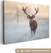Canvas Schilderij Hert - Natuur - Winter - 60x40 cm - Wanddecoratie