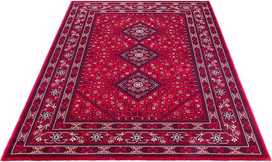 Flycarpets Tapis Rouge Classique Alcon - Motif Oriental - Tapis Persan - Salon - 240x340 cm