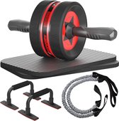 buikroller, 6-in-1 buiktrainer met fitnessband, push-ups, kniemat, fitnessapparatuur, buiktrainer uit wielset, ideaal voor mannen en vrouwen om thuis te trainen