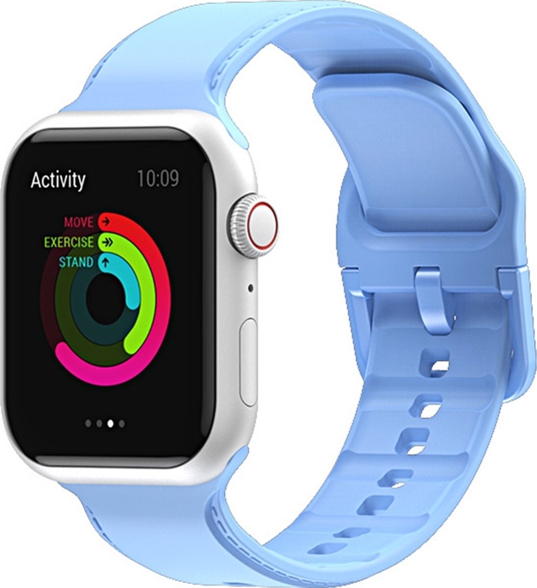 Mobigear Dashed Siliconen Watch bandje geschikt voor Apple Watch Bandje Gespsluiting - 49/45/44/42 mm - Babyblauw