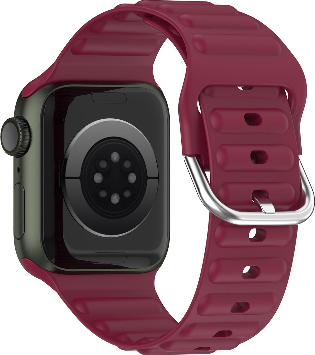 Mobigear Bumpy Siliconen Watch bandje geschikt voor Apple Watch Bandje Gespsluiting - 41/40/38 mm - Bordeaux Rood