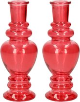 Kaarsen kandelaar Venice - 2x - gekleurd glas - helder koraal rood - D5,7 x H15 cm