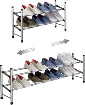 Uitschuifbaar Schoenenrek met 2 niveaus voor het opbergen van maximaal 12 paar schoenen , Verstelbaar Stapelbaar Schoenenrek voor opbergruimte in de gang, 62-114 x 22 x 35 cm.
