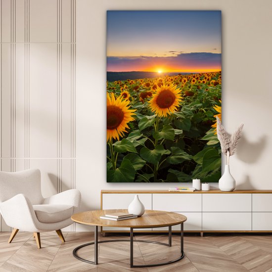 Peinture sur toile - Photo sur toile - Tournesol - Fleurs - Nuages ​​- Ciel - Lumière du soleil - Décoration de chambre - Fleurs sur toile - 120x180 cm - Chambre