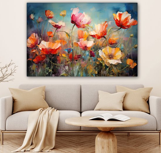 Peinture sur toile fleurs 140x90 cm - Art abstrait peint à la main - Décoration de maison salon aquarelle colorée - Peintures murales de Cuisine - Accessoires de Décoration murale - Décorations d'intérieur de chambre - Toile murale nature botanique