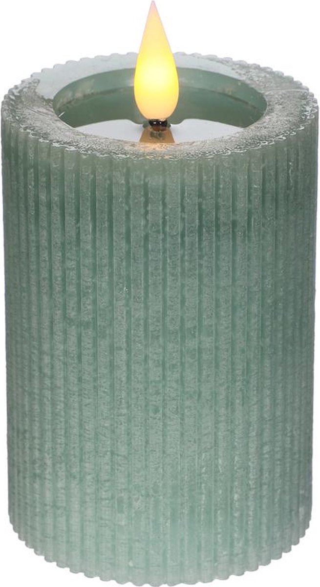 Ideas 4 Seasons - LED pilaarkaars groot - Eucalyptus groen - Ø 7 cm x 10 cm