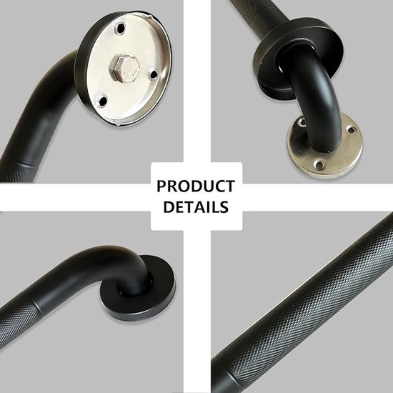 iBright Handgreep Metaal Zwart 30 cm - Anti slip - Wandbeugel - Wandgreep voor badkamer / douche / toilet - Douchegreep - Inclusief ophangmateriaal