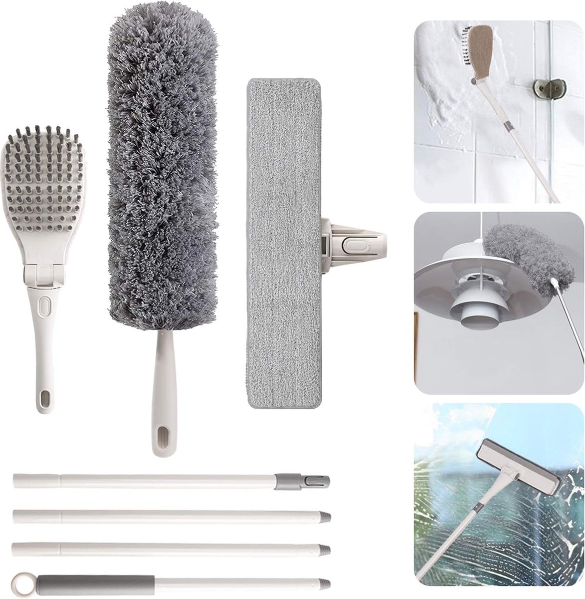 Goedkoopste JEHONN Duster, Telescopic Window Cleaner, Washable Window Cleaner, Duster, Cobweb Broom Dust Catcher, Window Wiper and Window Squeegee, Dust Broom 200 cm for Fan, Window, Ceiling