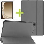 iMoshion Trifold Tablet Hoes & Screenprotector Gehard Glas Geschikt voor Samsung Galaxy Tab A9 Plus tablethoes - Grijs