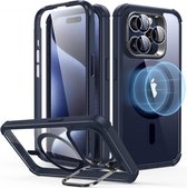 ESR Armor Tough HaloLock Hoesje Geschikt voor Apple iPhone 15 Pro | Compatibel met MagSafe | met Stash Stand Kickstand | Full Protect | Extra Camera Bescherming | Transparant Blauw