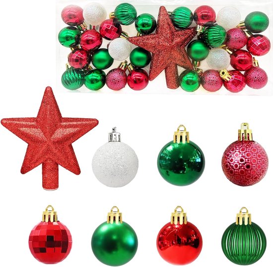 Pack of 30 Mini Christmas Baubles with Hanger 3 cm Small Christmas Tree Baubles Red bol