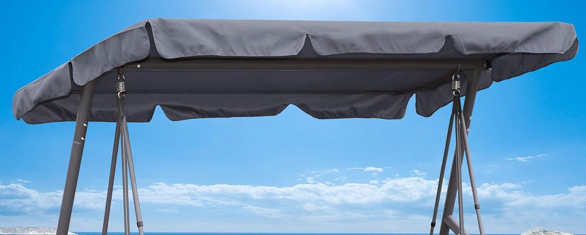 Schommelbank, dakbekleding, 210 x 145 cm, grijs, waterdicht, universeel vervangend dak, tuinschommel, 3-zits, UV 50 schommel, dak, vervangende overtrek