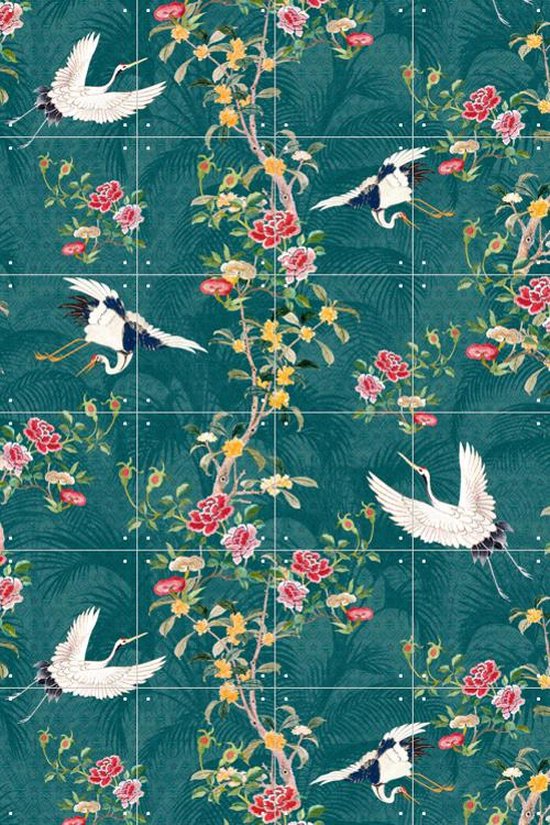 IXXI Chinoiserie Cranebirds - Wanddecoratie - Artiesten en Schilders - 80 x 120 cm