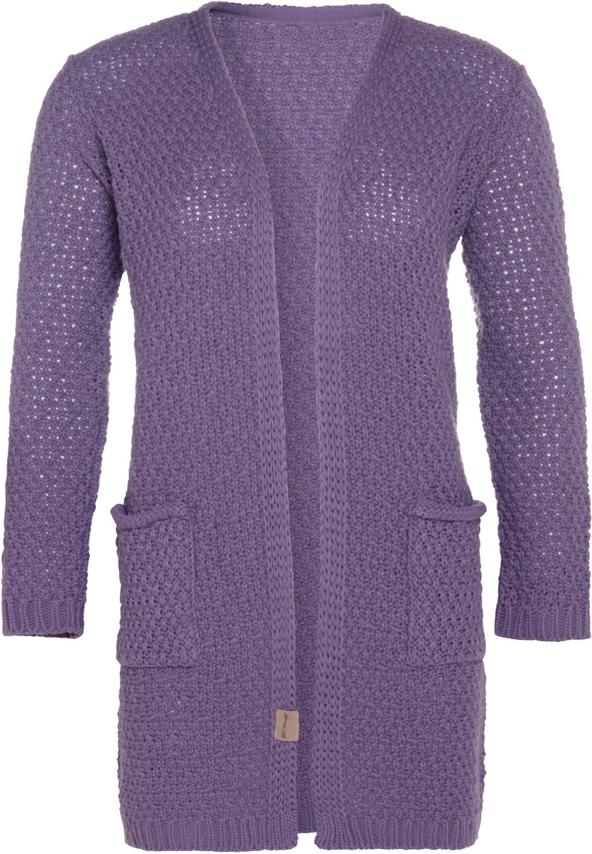 Knit Factory Luna Gebreid Vest Violet - Gebreide dames cardigan - Middellang vest reikend tot boven de knie - Paars damesvest gemaakt uit 30% wol en 70% acryl - 36/38 - Met steekzakken