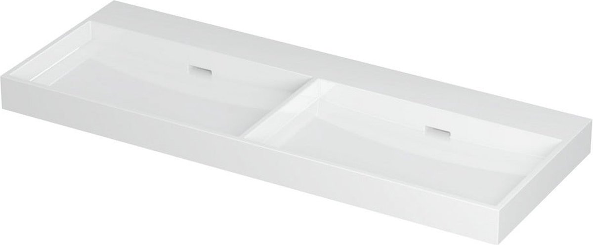 INK® Urban wastafel porselein dubbele wasbak zonder kraangat 120x45x8cm, glans wit