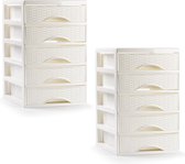 PlasticForte ladeblokje/bureau organizer - 2x - 5 lades - ivoor wit - L18 x B21 x H28 cm