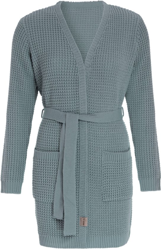 Knit Factory Robin Knitted Cardigan Femme - Vert Pierre - 36/38 - Avec poches latérales et ceinture