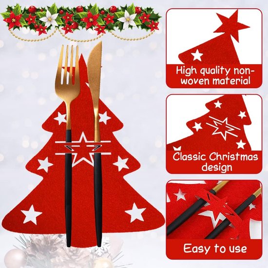 6 Porte-couverts En Feutre De Noël - Sacs Père Noël Pour Couverts - Déco De Table Festive - 7