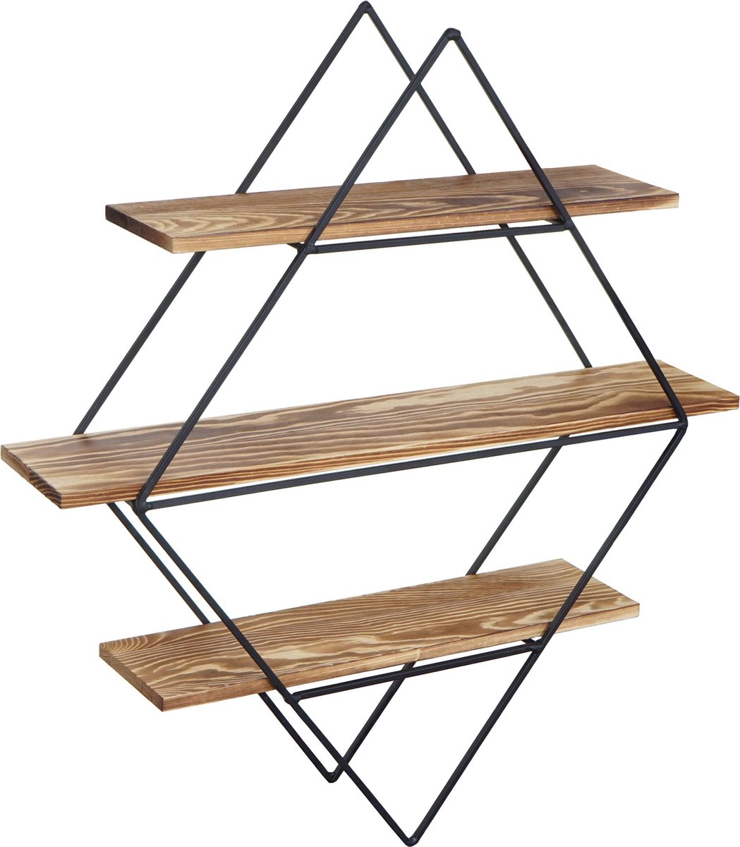 Wandplank MCW-A80, hangende plank, industrieel ontwerp, echt hout 60x55x12cm ~ bruin